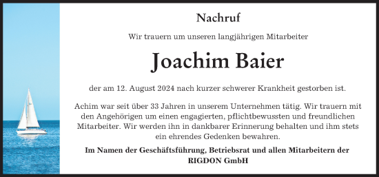 Traueranzeige von Joachim Baier von Günzburger Zeitung