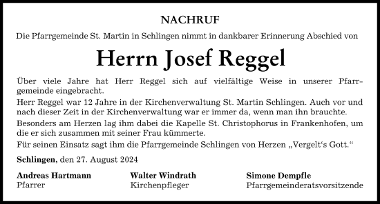 Traueranzeige von Josef Reggel von Mindelheimer Zeitung