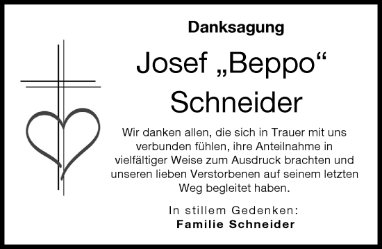 Traueranzeige von Josef Schneider von Augsburg-Land