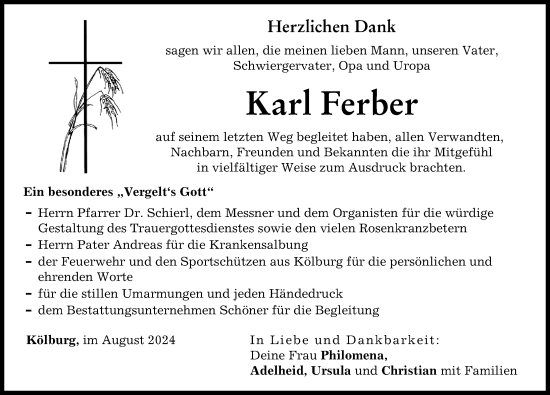 Traueranzeige von Karl Ferber von Donauwörther Zeitung