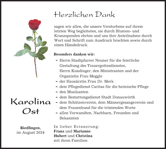 Traueranzeige von Karolina Ost von Donauwörther Zeitung