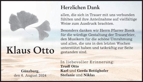 Traueranzeige von Klaus Otto von Günzburger Zeitung