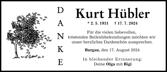 Traueranzeige von Kurt Hübler von Günzburger Zeitung