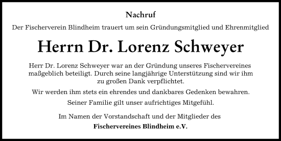 Traueranzeige von Lorenz Schweyer von Donau Zeitung