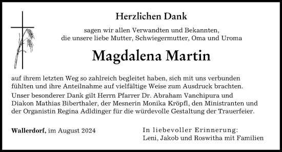 Traueranzeige von Magdalena Martin von Neuburger Rundschau