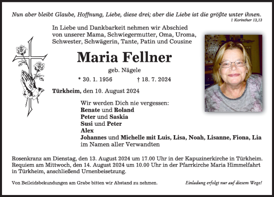 Traueranzeige von Maria Fellner von Mindelheimer Zeitung