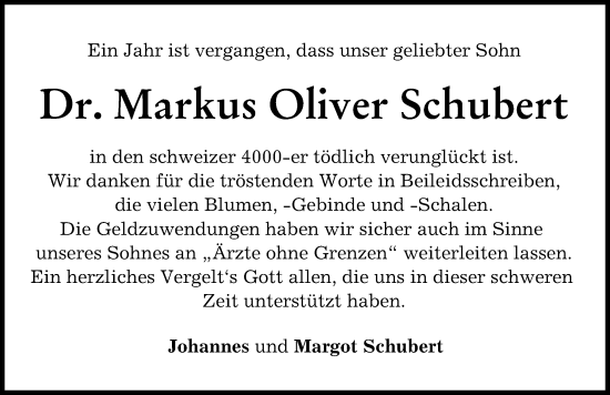 Traueranzeige von Markus Oliver Schubert von Illertisser Zeitung