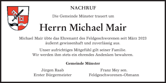 Traueranzeige von Michael Mair von Donauwörther Zeitung