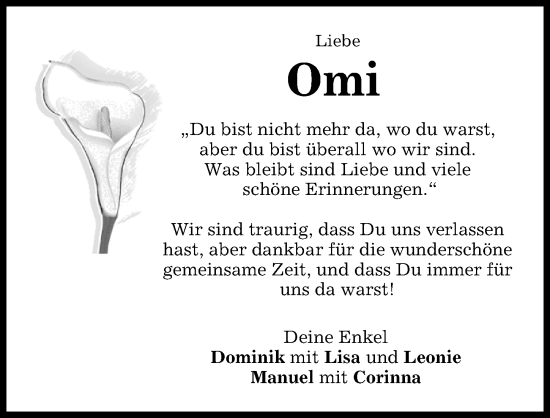 Traueranzeige von Omi  von Donauwörther Zeitung