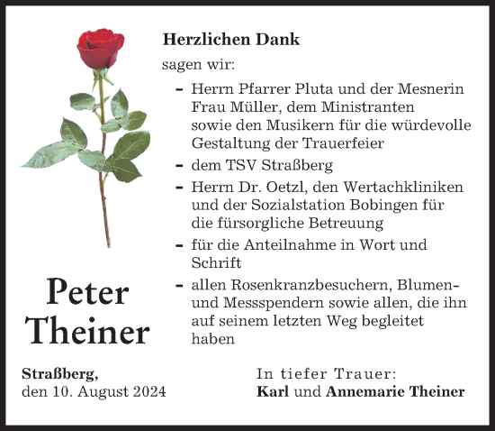 Traueranzeige von Peter Theiner von Schwabmünchner Allgemeine