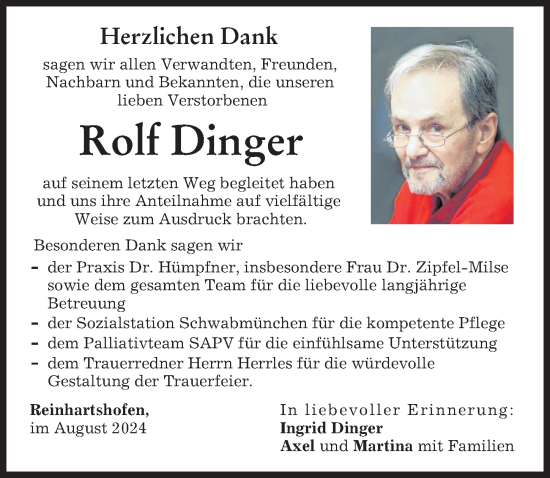 Traueranzeige von Rolf Dinger von Schwabmünchner Allgemeine