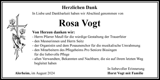 Traueranzeige von Rosa Vogt von Rieser Nachrichten