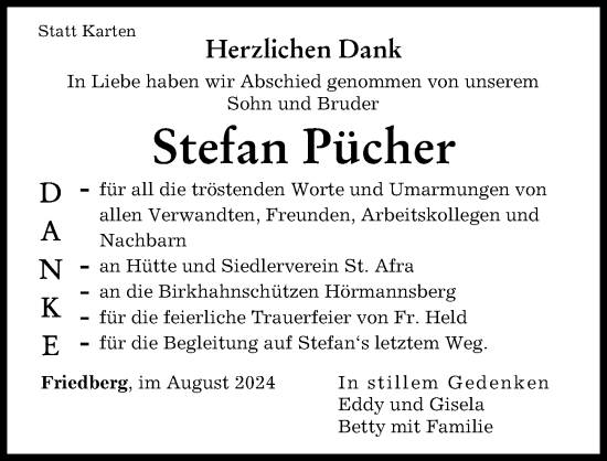 Traueranzeige von Stefan Pücher von Augsburger Allgemeine