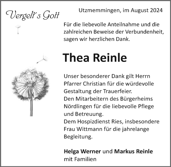 Traueranzeige von Thea Reinle von Rieser Nachrichten