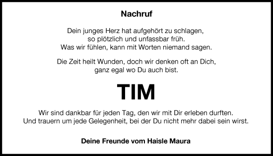 Traueranzeige von Tim  von Donauwörther Zeitung