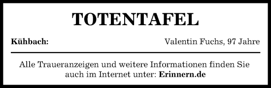 Traueranzeige von Totentafel vom 10.08.2024 von Aichacher Nachrichten