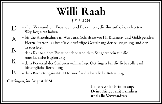Traueranzeige von Willi Raab von Rieser Nachrichten