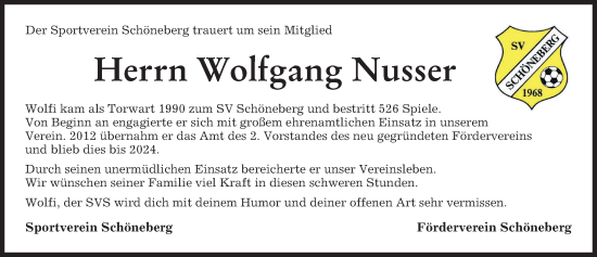 Traueranzeige von Wolfgang Nusser von Mindelheimer Zeitung