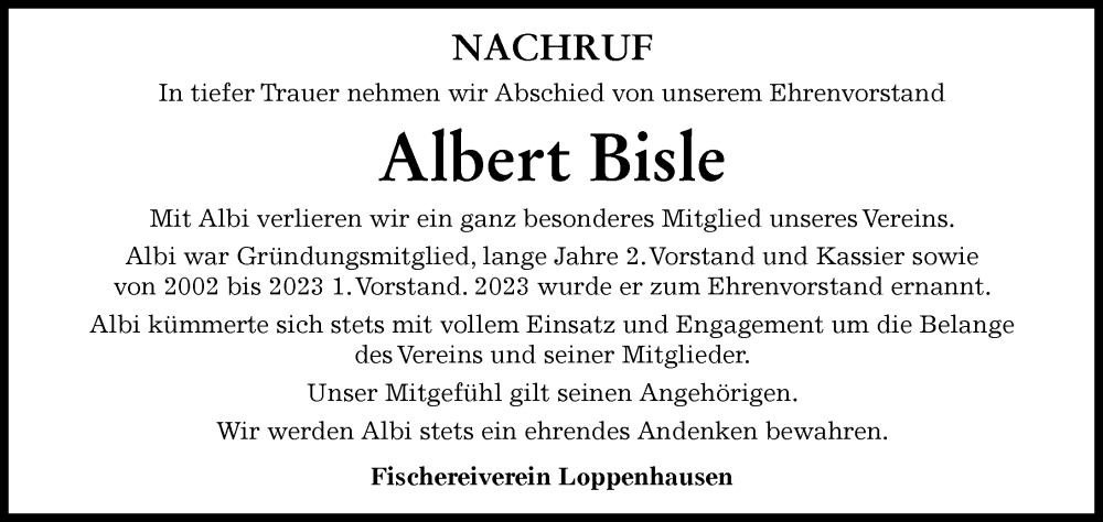  Traueranzeige für Albert Bisle vom 18.09.2024 aus Mindelheimer Zeitung