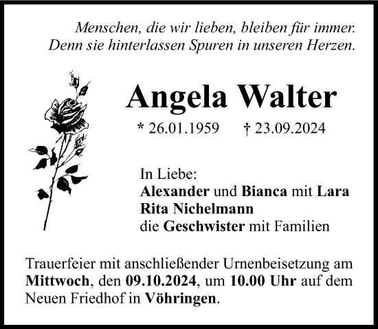 Traueranzeige von Angela Walter von Neu-Ulmer Zeitung