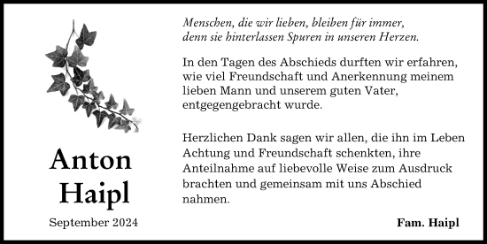 Traueranzeige von Anton Haipl von Neu-Ulmer Zeitung