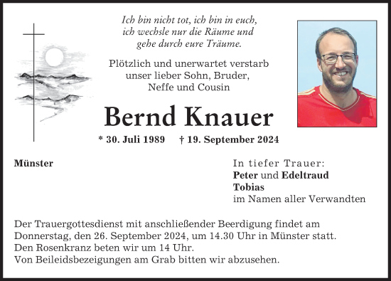 Traueranzeige von Bernd Knauer von Neuburger Rundschau, Donauwörther Zeitung