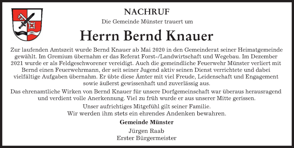  Traueranzeige für Bernd Knauer vom 26.09.2024 aus Donauwörther Zeitung