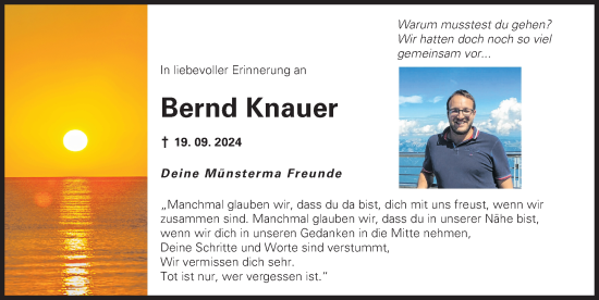 Traueranzeige von Bernd Knauer von Donauwörther Zeitung