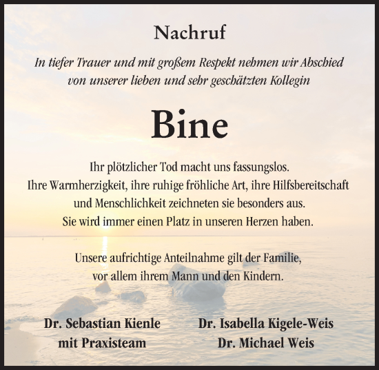 Traueranzeige von Bine  von Donau Zeitung