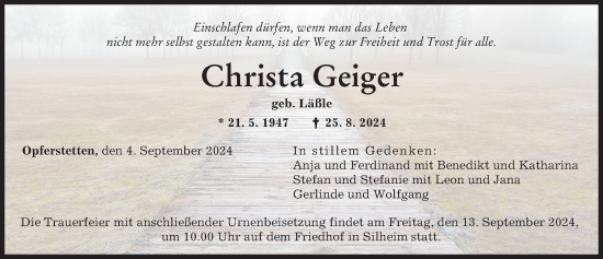 Traueranzeige von Christa Geiger von Günzburger Zeitung