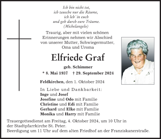 Traueranzeige von Elfriede Graf von Neuburger Rundschau