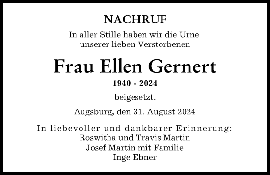 Traueranzeige von Ellen Gernert von Augsburger Allgemeine