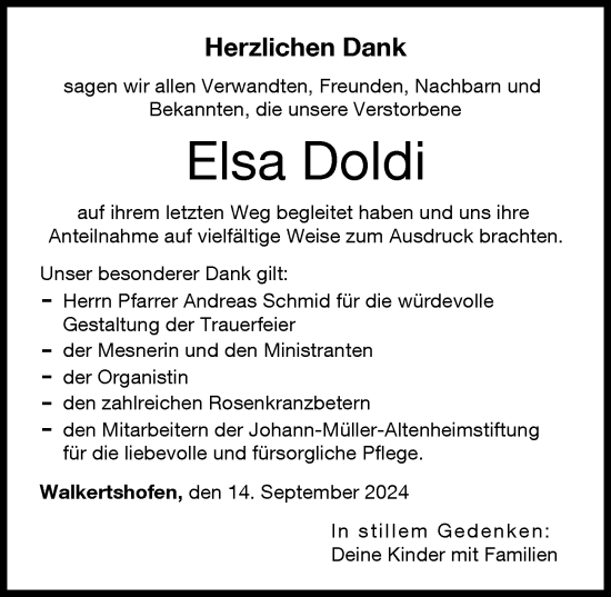 Traueranzeige von Elsa Doldi von Schwabmünchner Allgemeine