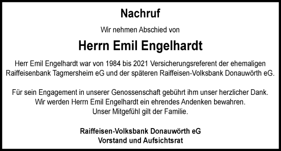 Traueranzeige von Emil Engelhardt von Donauwörther Zeitung