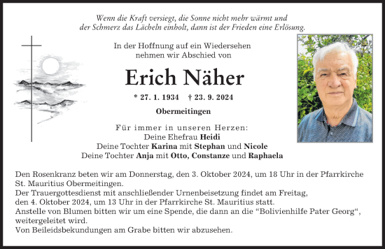 Traueranzeige von Erich Näher von Landsberger Tagblatt, Schwabmünchner Allgemeine