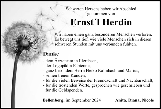 Traueranzeige von Ernst´l Herdin von Neu-Ulmer Zeitung, Illertisser Zeitung