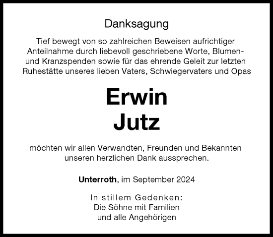 Traueranzeige von Erwin Jutz von Illertisser Zeitung