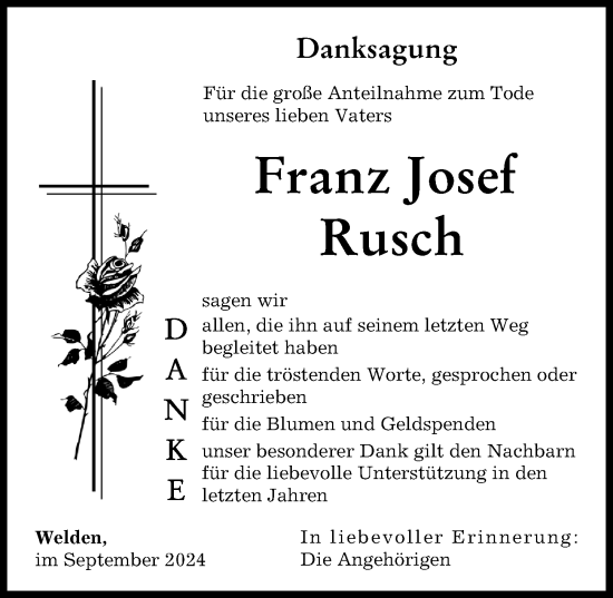 Traueranzeige von Franz Josef Rusch von Augsburg-Land