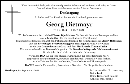 Traueranzeige von Georg Dietmayr von Wertinger Zeitung