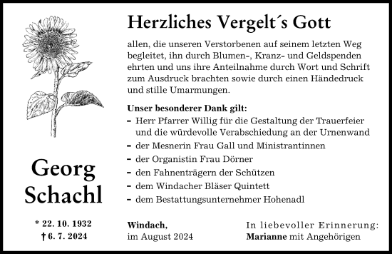 Traueranzeige von Georg Schachl von Landsberger Tagblatt
