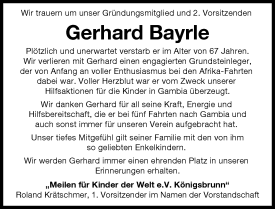Traueranzeige von Gerhard Bayrle von Schwabmünchner Allgemeine