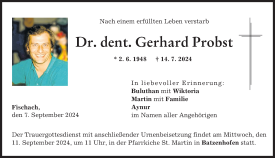 Traueranzeige von Gerhard Probst von Augsburger Allgemeine