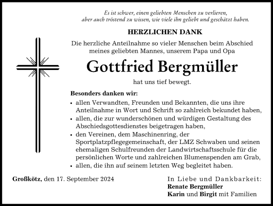 Traueranzeige von Gottfried Bergmüller von Günzburger Zeitung