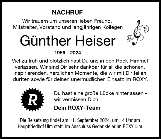 Traueranzeige von Günther Heiser von Neu-Ulmer Zeitung