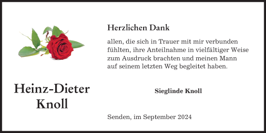 Traueranzeige von Heinz-Dieter Knoll von Neu-Ulmer Zeitung