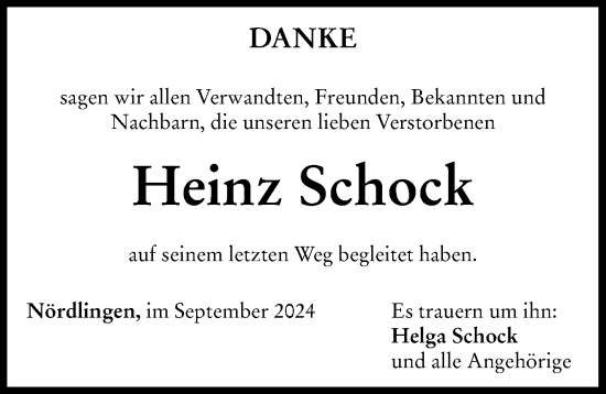 Traueranzeige von Heinz Schock von Rieser Nachrichten