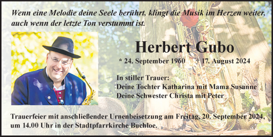 Traueranzeige von Herbert Gubo von Mindelheimer Zeitung