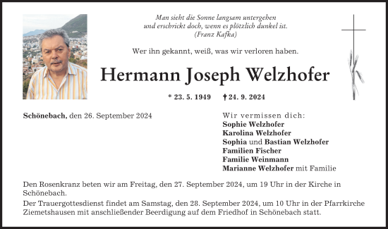 Traueranzeige von Hermann  Welzhofer von Mittelschwäbische Nachrichten, Augsburger Allgemeine