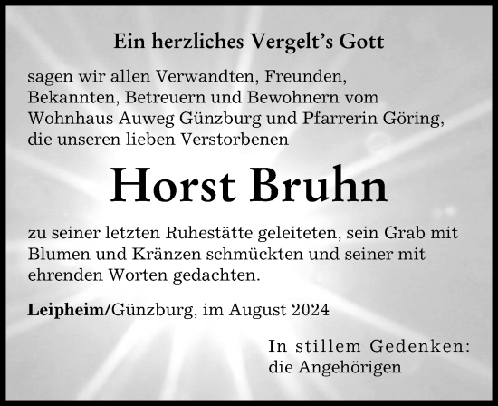 Traueranzeige von Horst Bruhn von Günzburger Zeitung