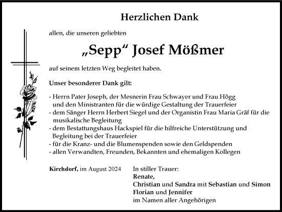 Traueranzeige von Josef Mößmer von Mindelheimer Zeitung